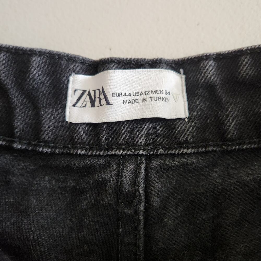 Zara Black Denim Wide Leg Open Knee Cropped Jeans Women's 12 Streetwear Academia - Picture 7 of 12